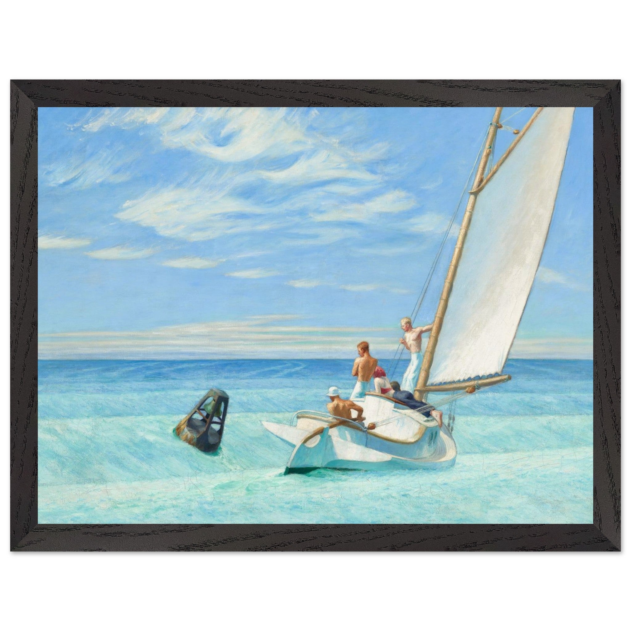 30 × 40 cm / 12 × 16″ Edward Hopper Ground Swell 1939 framed art print in black frame, American modernist seascape on archival matte paper
