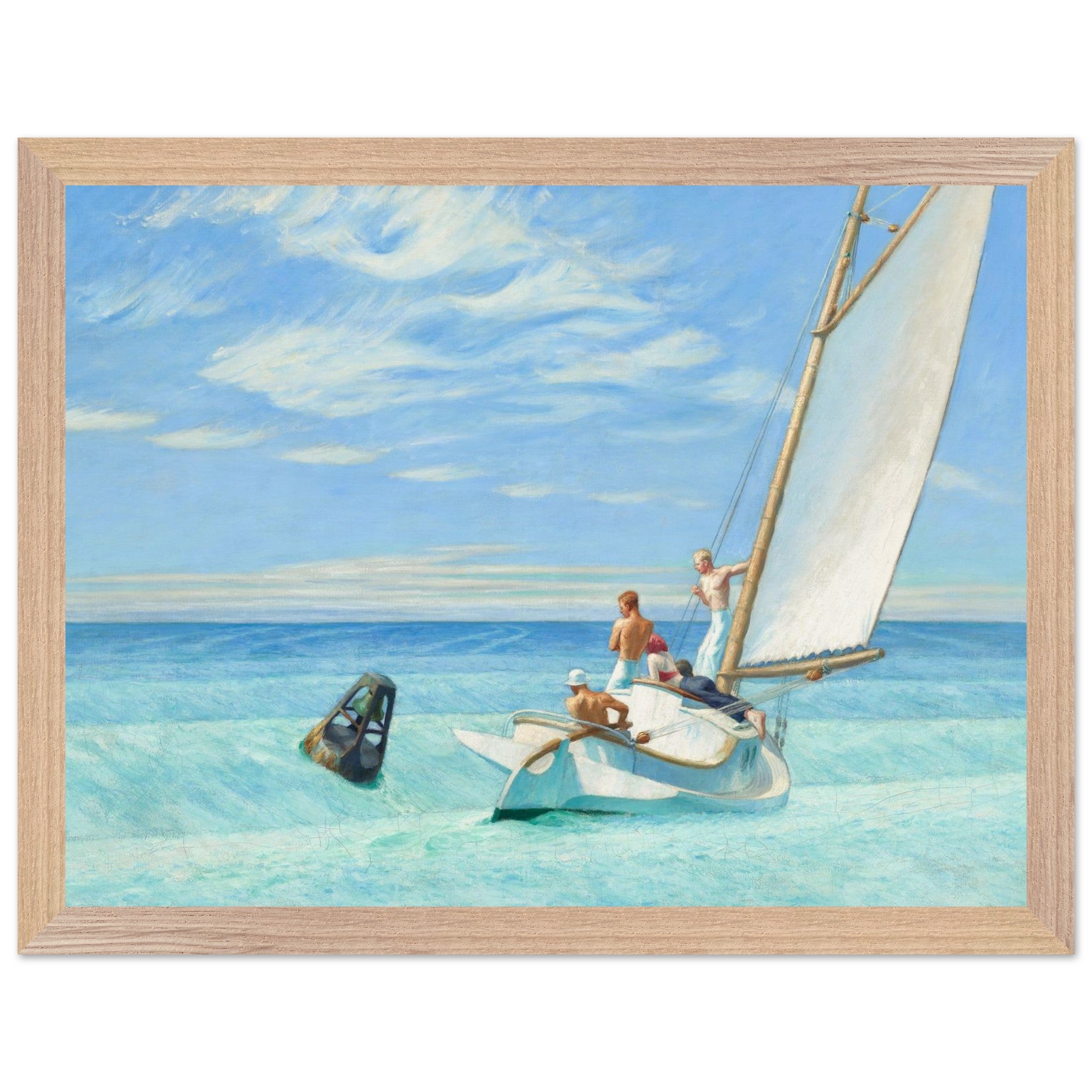 30 × 40 cm / 12 × 16″
Edward Hopper Ground Swell 1939 framed art print in natural wood frame, American modernist sailing scene