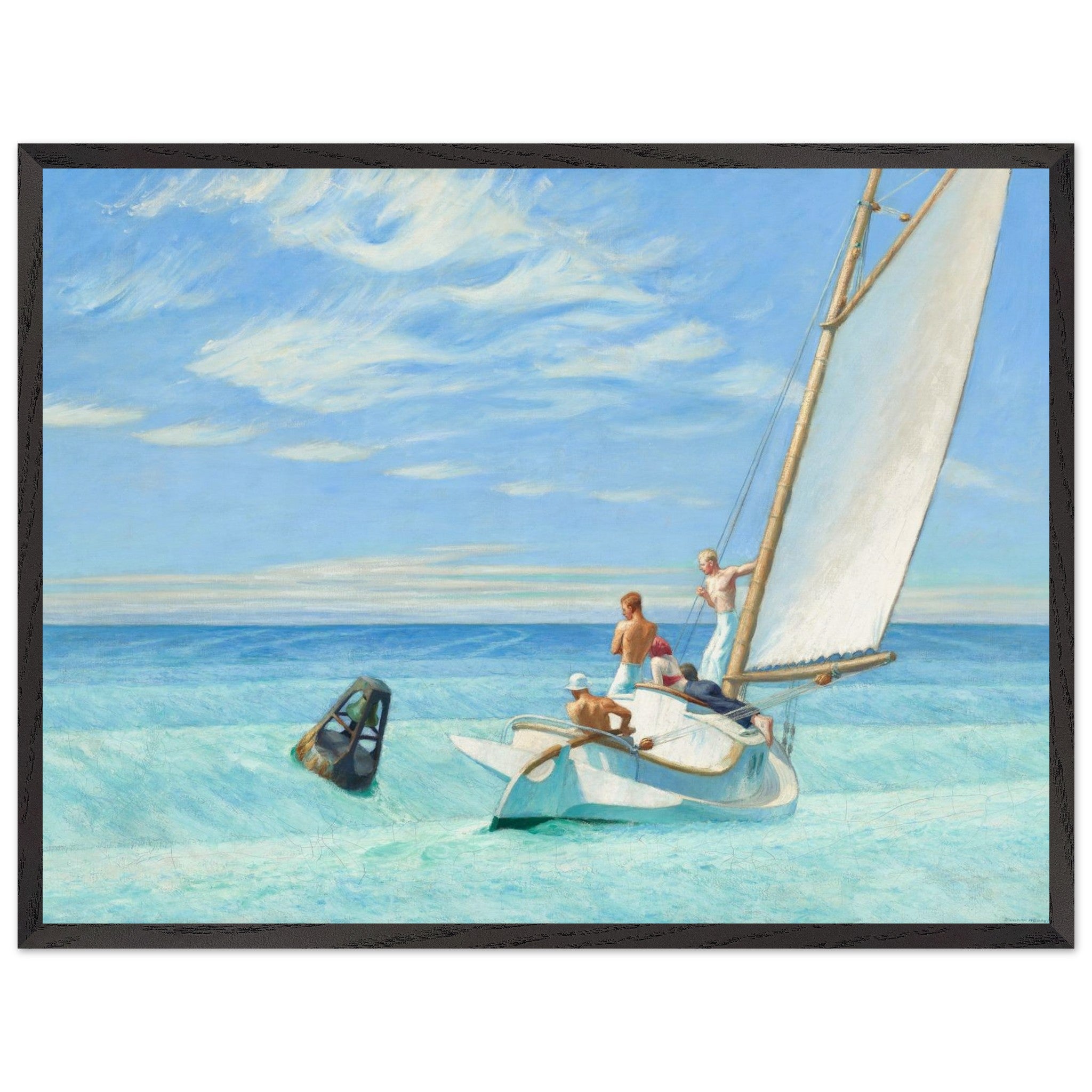 60 × 80 cm / 24 × 32″ Edward Hopper Ground Swell 1939 large framed art print in black frame, American maritime scene, museum-quality reproduction