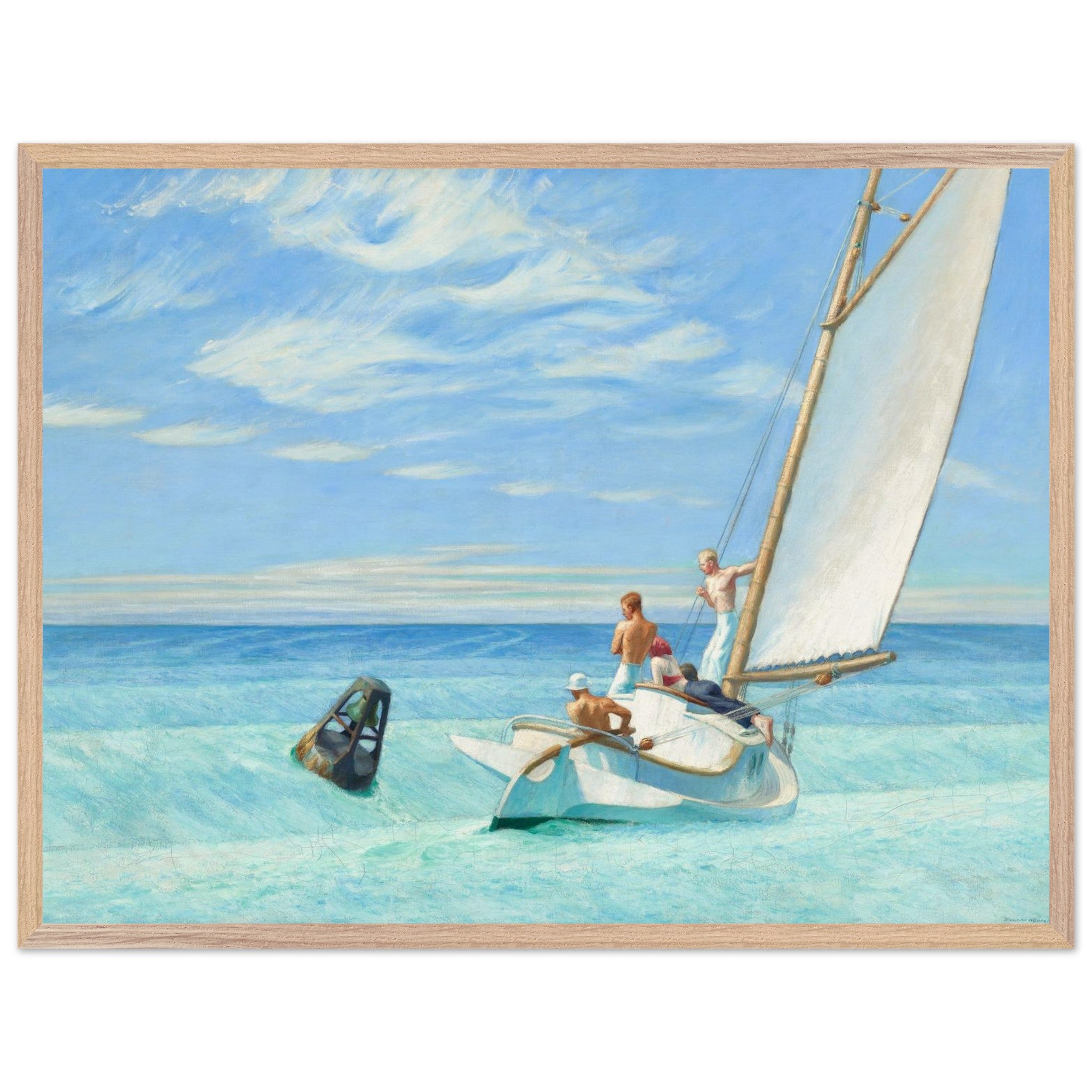 60 × 80 cm / 24 × 32″
Edward Hopper Ground Swell 1939 large framed art print in walnut frame, American maritime art, museum-quality print