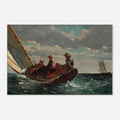 Framed canvas print of Breezing Up (A Fair Wind) by Winslow Homer, American maritime painting, collector’s edition canvas.